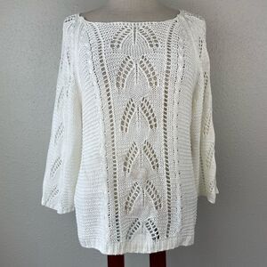 NWT Fever White Loose Knit Sweater Top Size L